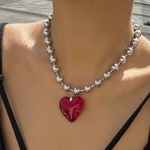 Large Heart Pendant Necklace in Red